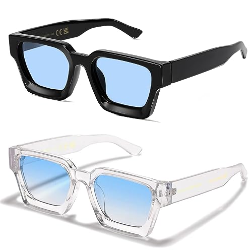 SHEEN KELLY 2PCS Retro Dicke Rechteck Chunky Sonnenbrille Frauen Männer Trendy Narrow Square Schwarz Tortie Frame Mode 90er Jahre Y2K Brillen von SHEEN KELLY