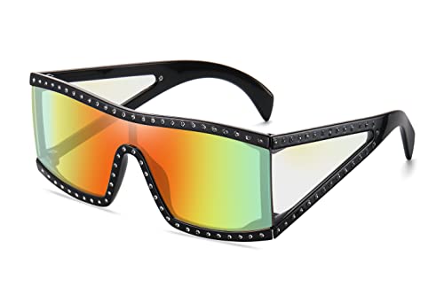 SHEEN KELLY Flat Top Sonnenbrille Männer Frauen Y2K One Piece Bunte Linse Strass Brillen von SHEEN KELLY