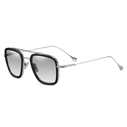 SHEEN KELLY High-end Retro Sunglasses Tony Stark Glasses Square Eyewear Metal Frame for Men Women Sunglasses Flight Same paragraph Transparent Lens Gradient Grey von SHEEN KELLY
