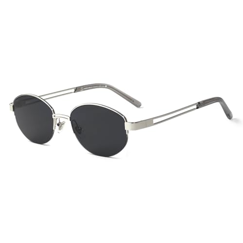 SHEEN KELLY Ovale Retro-Sonnenbrille für Damen und Herren trendige Modedesigner-Halbrahmen-Farbblock-Brille aus Metall von SHEEN KELLY