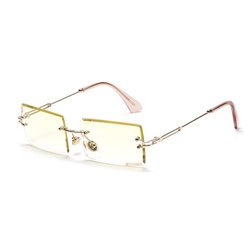 SHEEN KELLY Ovale Ultra-Small Frame Sonnenbrille für Frauen Männer Rechteck Retro durchsichtige Linse randlose Sonnenbrille von SHEEN KELLY