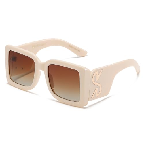 SHEEN KELLY Polarisierte Retro-Sonnenbrille für Damen Eckig Trendigen Hippie-Metall-Design mit flachem Rahmen Hippop von SHEEN KELLY