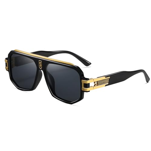 SHEEN KELLY Luxuriöse Retro Polarisierte Sonnenbrille mit Flachem Oberteil für Männer und Frauen, Geometrisches Gestell mit Goldakzenten, UV400 Schutz von SHEEN KELLY