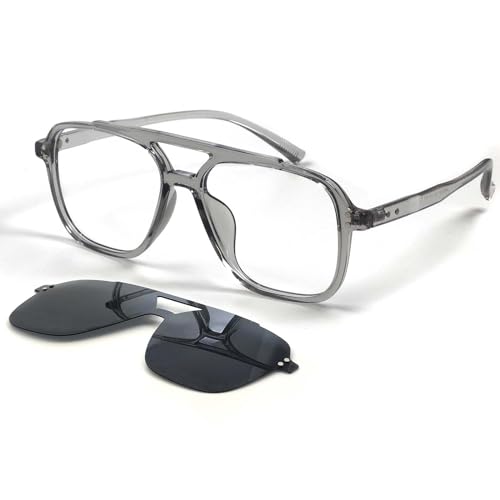 SHEEN KELLY Polarisierte magnetische Clip auf Pilot Sonnenbrillen & Anti Blaulicht Brillen Männer Frauen Trendy Quadrat Schwarz Frames Eyewear von SHEEN KELLY
