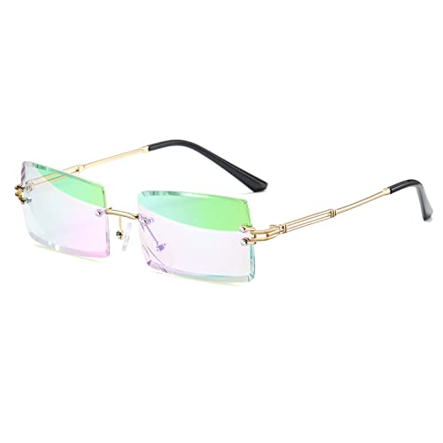 SHEEN KELLY Rechteck Ultra-Small Frame Sonnenbrille für Frauen Männer Retro Durchsichtige Linse Randlose Sonnenbrille Party Disco Dancing Sonnenbrille von SHEEN KELLY