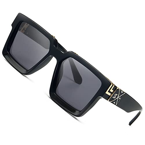 SHEEN KELLY Retro Flat Top Sonnenbrille Metall Quadratische Augenmaske Punk Rock Hip Hop Retro Sonnenbrille für Männer und Frauen von SHEEN KELLY