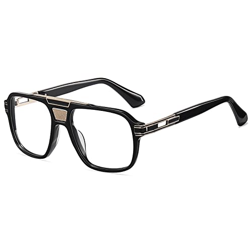 SHEEN KELLY Retro Flat Top Square Sonnenbrille Herrenmode Übergroße Millionärsbrille Transparente Linsen Acetat Business Eyewear von SHEEN KELLY