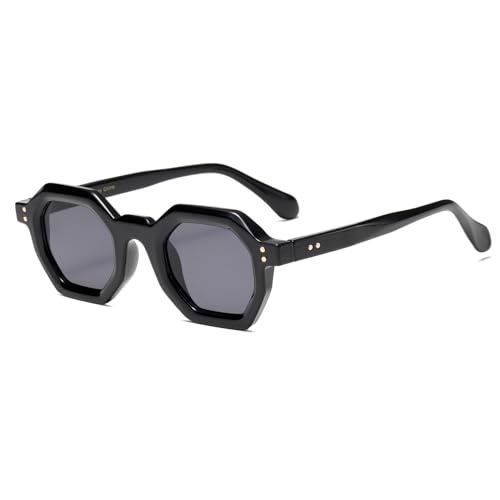 SHEEN KELLY Retro-Hexagon-Sonnenbrille für Männer und Frauen, trendige Vintage-Sonnenbrille, klein, quadratisch, schwarz, dunkel, 92er-Jahre-Brille von SHEEN KELLY
