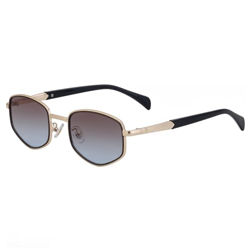 SHEEN KELLY Retro Pentagon Sonnenbrille Männer Frauen Trendy Square Metallrahmen Schwarz Gold Verlaufsglas Shades Brillen von SHEEN KELLY