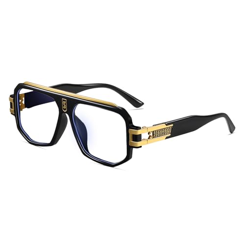 SHEEN KELLY Retro-Pilotenbrille mit Blaulichtfilter Herrenmode-Trend übergroßer dicker Rahmen dekorative Brille im Heavy-Metal-Stil von SHEEN KELLY