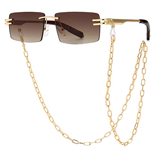 SHEEN KELLY Retro Randlose Sonnenbrillenkette für Männer Frauen Rechteckige Sonnenbrille mit ultrakleinem Rahmen Durchsichtige Brillen von SHEEN KELLY