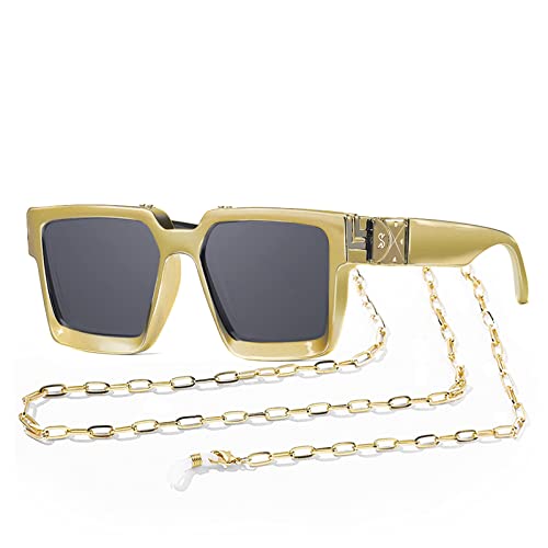 SHEEN KELLY Retro Rechteckige Sonnenbrille Frauen Männer Platz Vintage Chunky Gradual Luxury Gold Eyewear von SHEEN KELLY