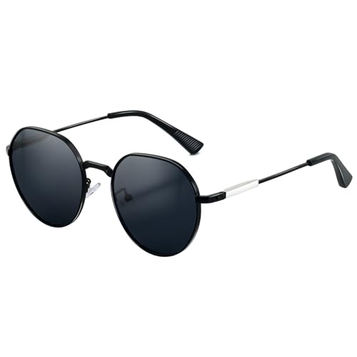 SHEEN KELLY Retro Runde Metall-Sonnenbrille für Frauen Männer Mode Vintage 80er Jahre Kreis Schwarz Sliver Frame Eyewear von SHEEN KELLY