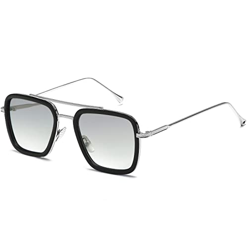 SHEEN KELLY Retro Sonnenbrille Quadratische Metallrahmen für Männer Frauen Klassiker Sonnenbrille Piloten Schwarz Linsen 1:1 von SHEEN KELLY