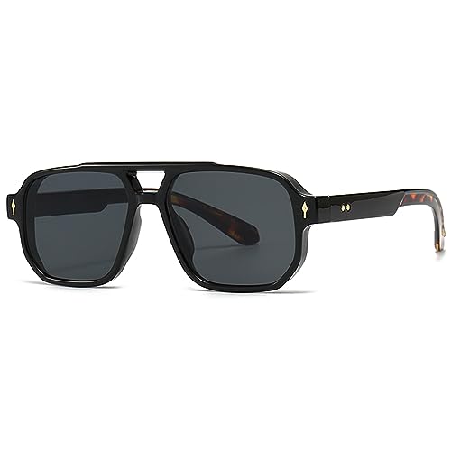 SHEEN KELLY Retro Square Flat Top Sonnenbrille für Männer Frauen Trendy Rectangle Pilot 80s Shades Eyewear von SHEEN KELLY