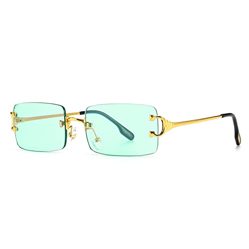 SHEEN KELLY Retro Square Sonnenbrille für Männer Frauen Rechteck Randlose Sonnenbrille Ultra-Small Frame von SHEEN KELLY