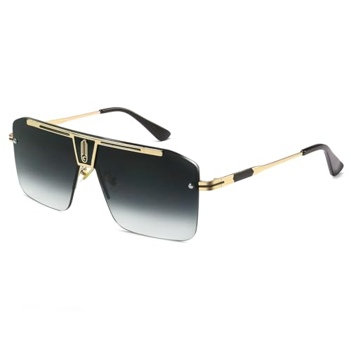 SHEEN KELLY Retro Übergroße Sonnenbrille für Männer Frauen Square Rimless Sonnenbrille Flat Top Sonnenbrille Vintage von SHEEN KELLY