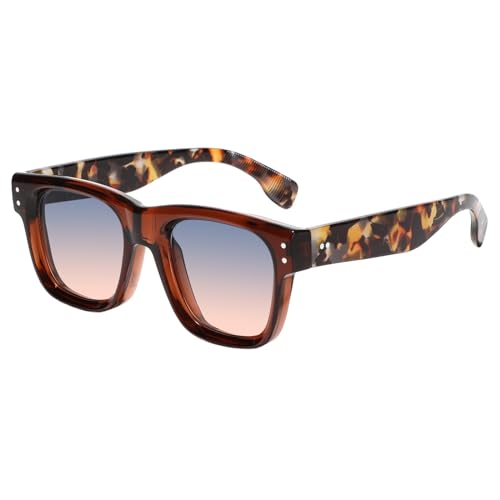 SHEEN KELLY Retro dicke quadratische Sonnenbrille für Männer und Frauen, trendige rechteckige Schildkröte mit schwarzem Rahmen, Sonnenbrillen der 70er und 80er Jahre von SHEEN KELLY