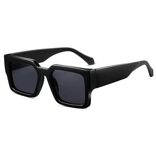 SHEEN KELLY Retro dicke rechteckige klobige Sonnenbrille Damen Herren trendige schmale quadratische schwarze Schildpatt-Rahmenmode der 90er Jahre Brille von SHEEN KELLY