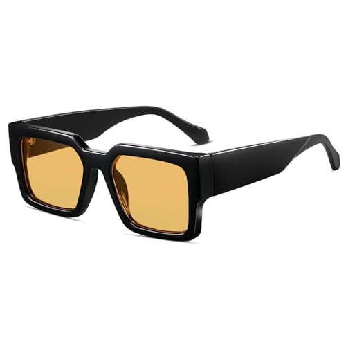 SHEEN KELLY Retro dicke rechteckige klobige Sonnenbrille Damen Herren trendige schmale quadratische schwarze Schildpatt-Rahmenmode der 90er Jahre Brille von SHEEN KELLY