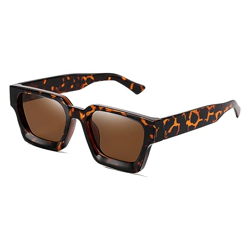 SHEEN KELLY Retro dicke rechteckige klobige Sonnenbrille für Frauen Männer trendy klassisch schmaler quadratischer schwarzer Schildpatt Rahmen Mode -Sonnenbrille von SHEEN KELLY