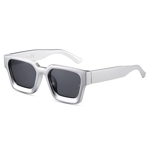 SHEEN KELLY Retro dicke rechteckige klobige Sonnenbrille für Frauen Männer trendy klassisch schmaler quadratischer schwarzer Schildpatt Rahmen Mode -Sonnenbrille von SHEEN KELLY