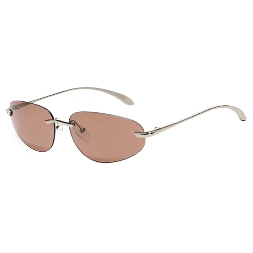 SHEEN KELLY Retro ovale randlose Sonnenbrille Damen Herren trendige rahmenlose Metall dünner Rahmen getönte Sonnenbrillen Brillen von SHEEN KELLY