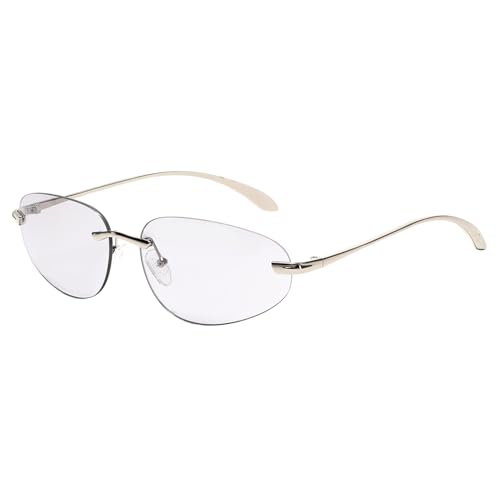 SHEEN KELLY Retro ovale randlose Sonnenbrille Damen Herren trendige rahmenlose Metall dünner Rahmen getönte Sonnenbrillen Brillen von SHEEN KELLY