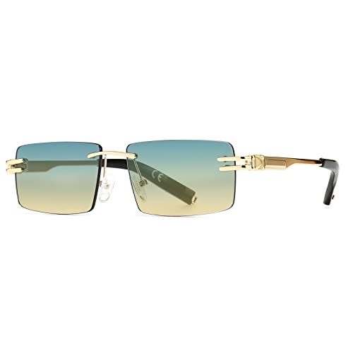 SHEEN KELLY Retro randlose Sonnenbrille für Männer Frauen Rechteck Ultra-Small Frame Sonnenbrille Durchsichtige Brille von SHEEN KELLY