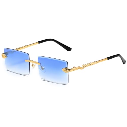 SHEEN KELLY Retro rechteckige randlose Sonnenbrille für Männer Frauen Vintage schmale Linse Metall rahmenlose Brillen von SHEEN KELLY