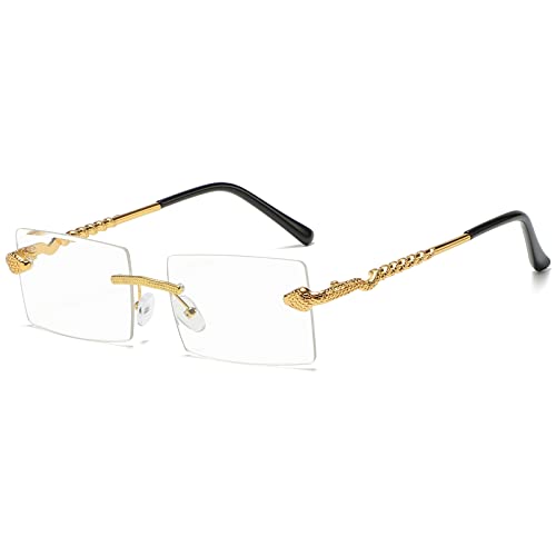 SHEEN KELLY Retro rechteckige randlose Sonnenbrille für Männer Frauen Vintage schmale Linse Metall rahmenlose Brillen von SHEEN KELLY