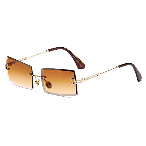 SHEEN KELLY Square Ultra-Small Frame Sonnenbrille für Frauen Männer Rectangle Retro durchsichtige Linse randlose Sonnenbrille von SHEEN KELLY