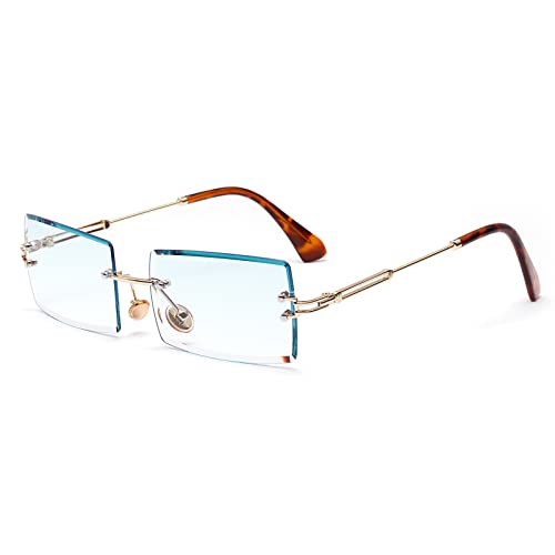 SHEEN KELLY Square Ultra-Small Frame Sonnenbrille für Frauen Männer Rectangle Retro durchsichtige Linse randlose Sonnenbrille von SHEEN KELLY