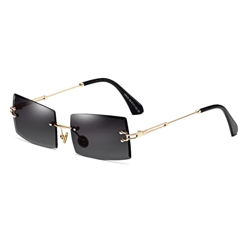 SHEEN KELLY Square Ultra-Small Frame Sonnenbrille für Frauen Männer Rectangle Retro durchsichtige Linse randlose Sonnenbrille von SHEEN KELLY