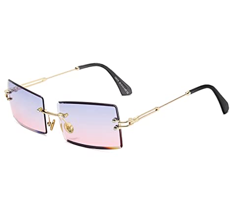 SHEEN KELLY Square Ultra-Small Frame Sonnenbrille für Frauen Männer Rectangle Retro durchsichtige Linse randlose Sonnenbrille von SHEEN KELLY