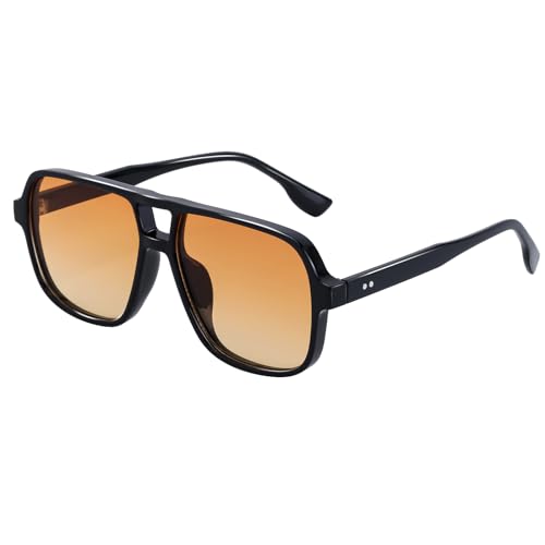 SHEEN KELLY Trendy Pilot Sonnenbrille für Frauen Männer Retro Square Double Bridge Form Oversize Square Frame von SHEEN KELLY