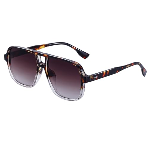 SHEEN KELLY Trendy Pilot Sonnenbrille für Frauen Männer Retro Square Double Bridge Form Oversize Square Frame von SHEEN KELLY