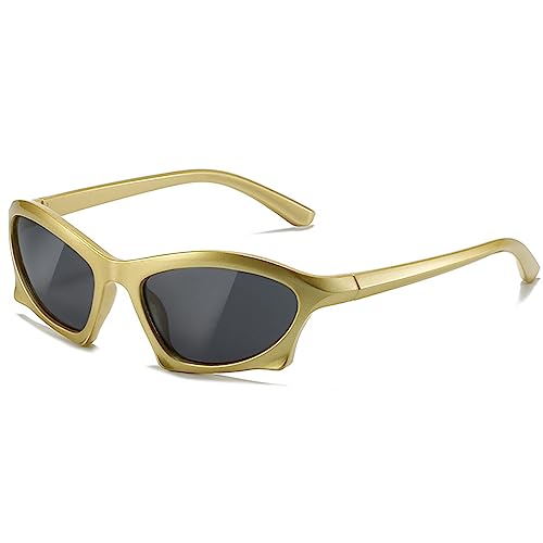 SHEEN KELLY Y2K Wrap Around Sonnenbrille für Frauen Männer Fledermaus Trendy gespiegelte Schatten Rechteck Cyberpunk Swift Oval Sport Silber Gläser von SHEEN KELLY