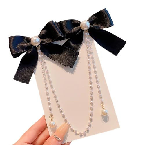 SHEGOTO Elegante Haarspange mit doppelter Schleife für Kinder mit Quasten, Perlen-Designs für kleine Mädchen, für den Alltag und Veranstaltung von SHEGOTO