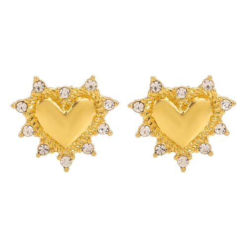 SHEGOTO Elegante herzförmige Zirkonia-Ohrstecker Halskette Ringe Set Dekoration für Frauen aus vergoldeter Legierung von SHEGOTO