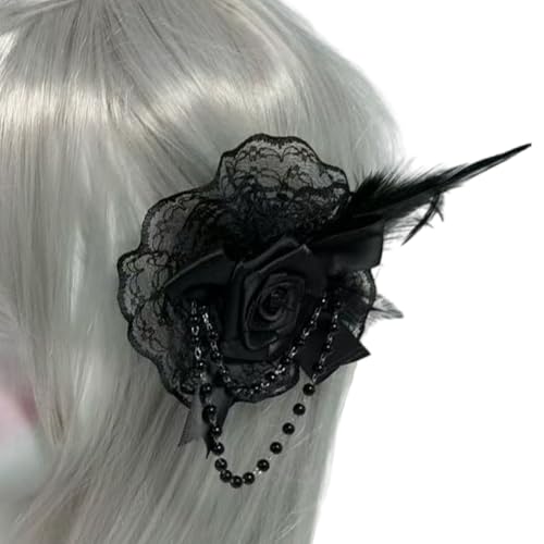 SHEGOTO Eleganter Flapper-Fascinator mit Perlenspitze und Rosette für besondere Anlässe, Hochzeit, Verlobung, Kopfbedeckung, Haarstyling von SHEGOTO