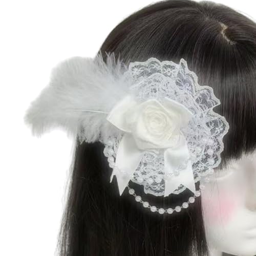 SHEGOTO Eleganter Flapper-Fascinator mit Perlenspitze und Rosette für besondere Anlässe, Hochzeit, Verlobung, Kopfbedeckung, Haarstyling von SHEGOTO