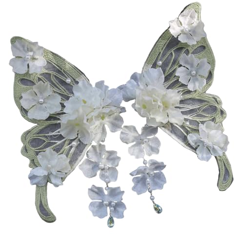 SHEGOTO Handgefertigte Schmetterlings-Blumen-Haarspange für Damen, Han Kostüm mit Fransen für Hochzeit und Cosplay-Party von SHEGOTO