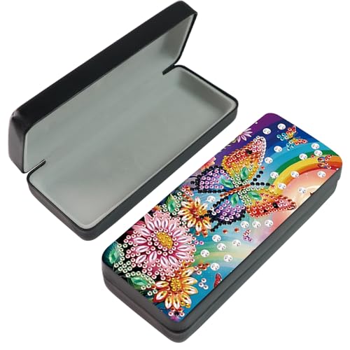 SHEGZHUC Diamond Painting Brillenetui Hardcase 16x6.8cm Diamant Malerei Tragbare Sonnenbrillen Aufbewahrung Glasses Case für Damen und Herren || Schmetterling Blumen Tiere Bunt Regenbogen von SHEGZHUC