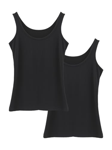 SHEKINI 2 Stück Unterhemden Tank Top Damen mit Rundhalsausschnitt Elastische Tanktops Frauen Camisole Crop Top Basic Stretch Untershirt Ärmellos von SHEKINI