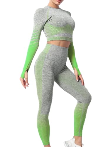 SHEKINI 2 Teilig Trainingsanzug Damen Jogginganzug Sport Set Frauen Outfit Nahtloser Langarm Tops+ Leggings Gym Yoga Sportanzug Fitness Pilates von SHEKINI
