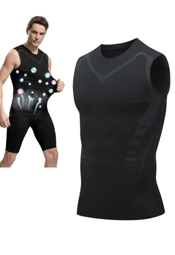 SHEKINI 2025 Ionic Unterhemd Herren Kompressions Elastisch Tank Top Ärmellose Shirt Body Shaper(Schwarz,M) von SHEKINI