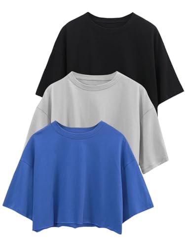 SHEKINI 3 Pieces Pack Damen Rundhalsausschnitt Kurzarm Yoga T-Shirts Lockerer Basic Lässiges Running Blusen Freizeit Classics Einfarbig Sport Urban Multi Packs Sommershirt von SHEKINI