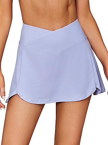 SHEKINI Badeshorts Damen Baderock Elegant Bikinirock Bademode Kurze Rock Eingebaut Bikinihose Beiläufig Sportrock Schwimmrock Strandbikini(Eisblau,S) von SHEKINI