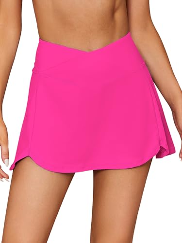 SHEKINI Badeshorts Damen Baderock Elegant Bikinirock Bademode Kurze Rock Eingebaut Bikinihose Beiläufig Sportrock Schwimmrock Strandbikini(Hot Pink,L) von SHEKINI